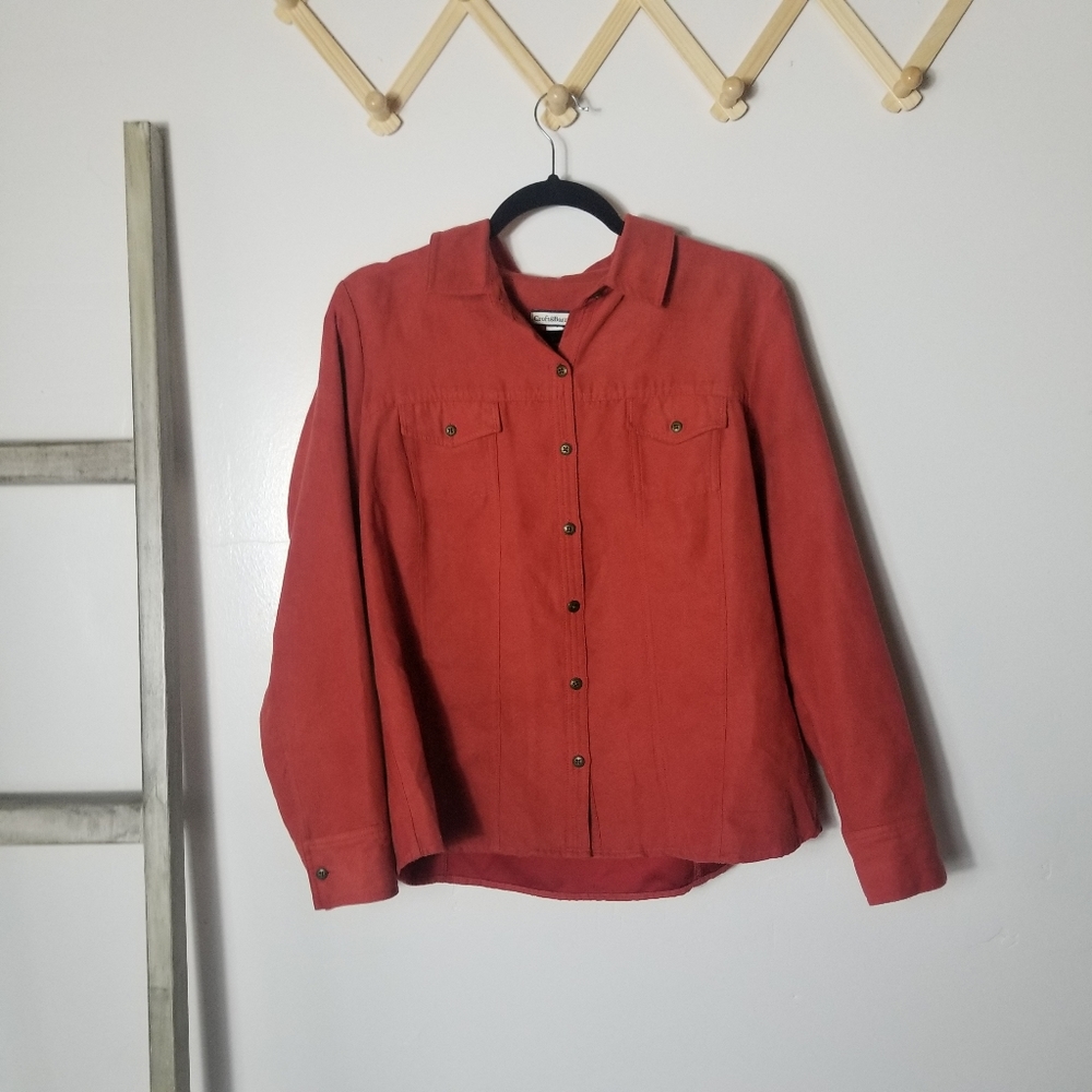 CROFT & BARROW SOFT BUTTON DOWN WOMEN'S SHIRT SIZE MEDIUM RUST ORANGE COLOR